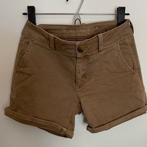 Tan American Eagle midi length shorts